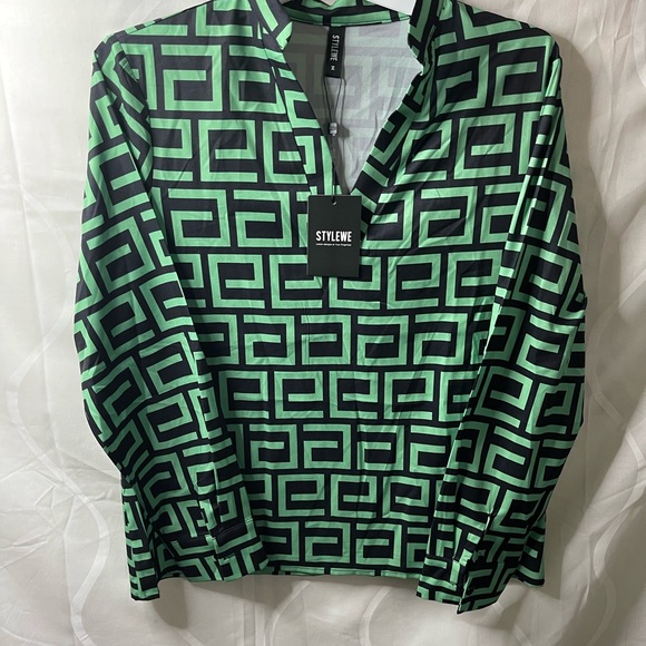 Green, white, elegant STYLEWE blouse size M - Picture 9 of 14